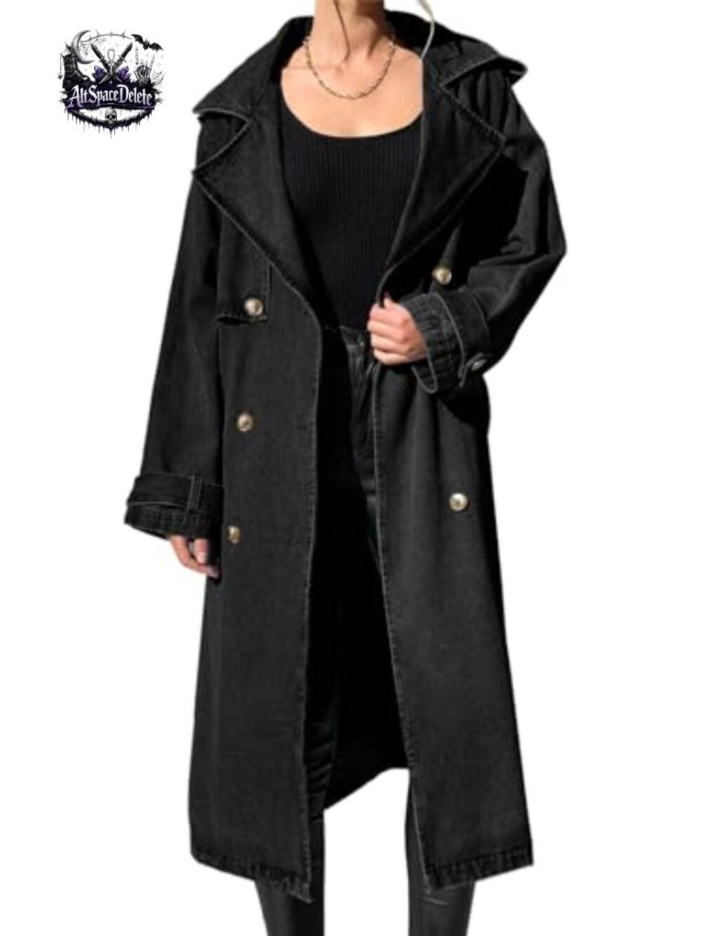 Women's Oversized Long Double Breasted Denim Trench Coat Button Down